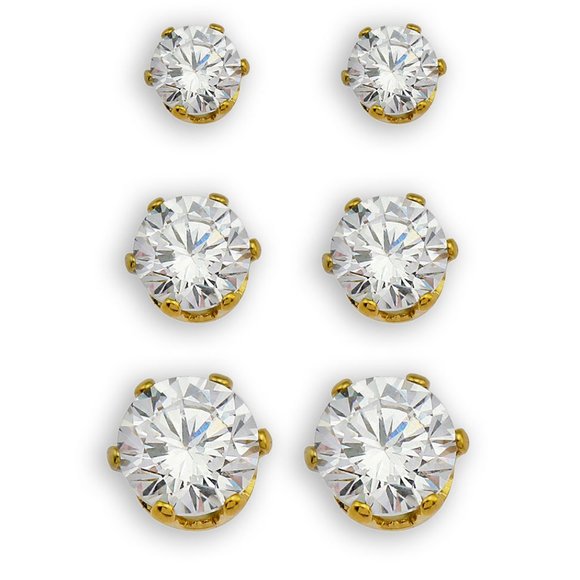 REIGN 3-Pair Zirconia Gemstone Earrings Stud Set - Picture 1 of 5